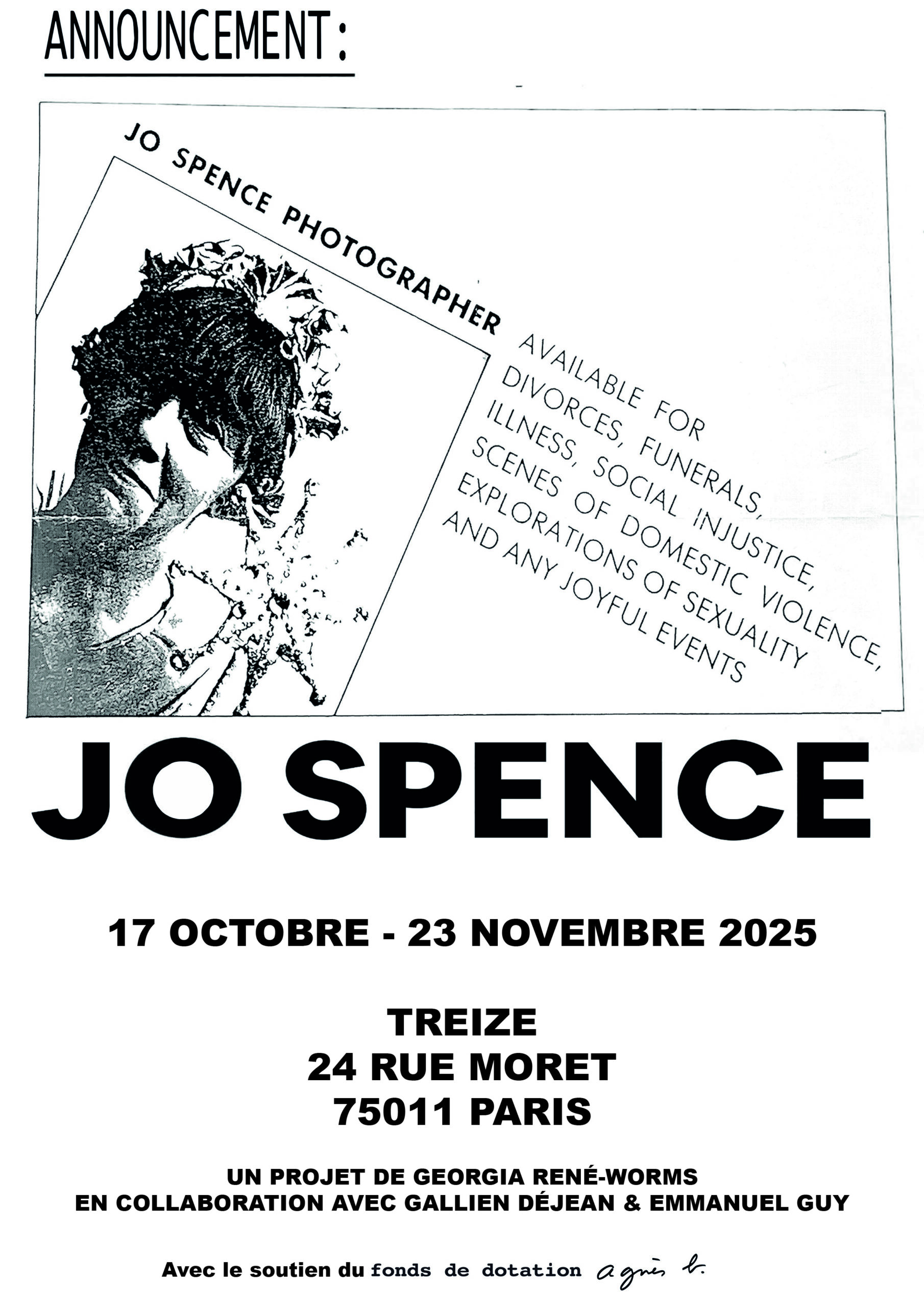 Upcoming: Jo Spence, October 17 – November 23, 2025 @Treize, Paris